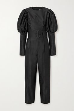 Belted Duchesse Silk-satin Jumpsuit - Black