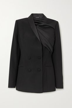 Draped Satin And Crepe Double-breasted Blazer - Black