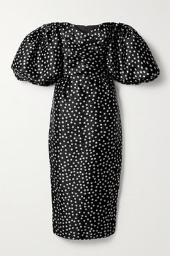Off-the-shoulder Polka-dot Silk-organza Midi Dress - Black