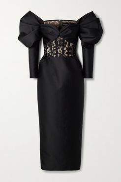 Off-the-shoulder Duchesse-satin Corded Lace Midi Dress - Black