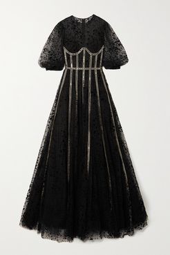 Linsey Sequin-embellished Flocked Tulle Gown - Black