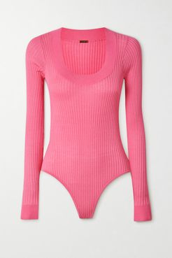 Teddy Ribbed-knit Bodysuit - Pink