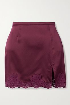 James Lace-trimmed Silk-satin Mini Skirt - Burgundy