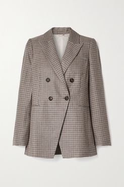 Houndstooth Linen, Wool And Silk-blend Blazer - Gray