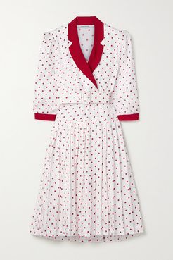 Wrap-effect Pleated Polka-dot Silk-twill Dress - White