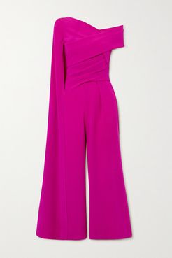Cape-effect Gathered Crepe Jumpsuit