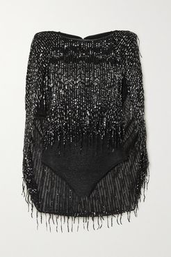 Tadashi Cape-effect Sequin-embellished Glittered Stretch-knit Bodysuit - Black