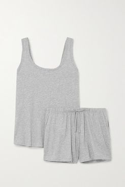 Mélange Pima Cotton-jersey Pyjama Set - Gray
