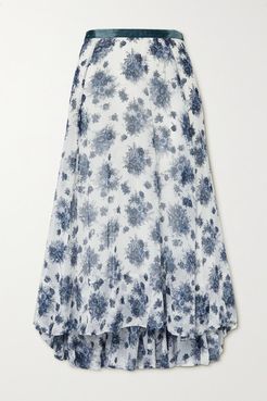 Dasha Asymmetric Velvet-trimmed Floral-print Chiffon Maxi Skirt - White