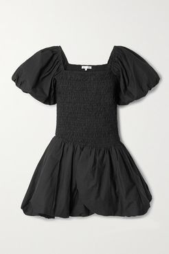 Asa Shirred Cotton-poplin Mini Dress - Black