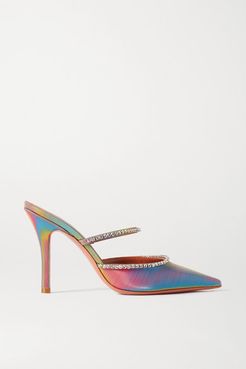 Gilda Crystal-embellished Iridescent Leather Mules - Yellow