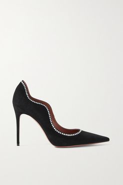 Romy Crystal-embellished Suede Pumps - Black