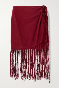 Net Sustain Naira Fringed Cotton-gauze Mini Skirt - Claret