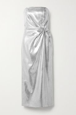 Himawari Strapless Knotted Sequined Crepe Midi Dress - Silver