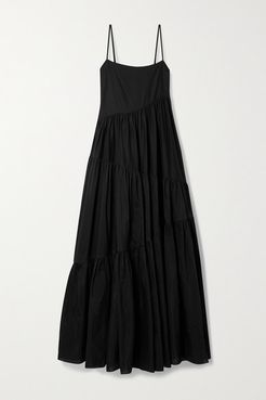 Net Sustain Open-back Tiered Cotton And Silk-blend Voile Maxi Dress - Black