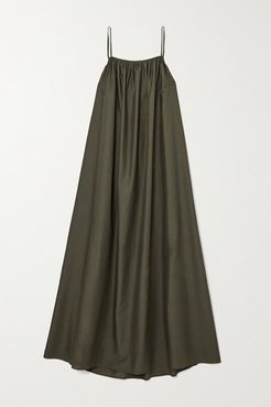 Net Sustain Gathered Cotton-voile Maxi Dress - Dark green