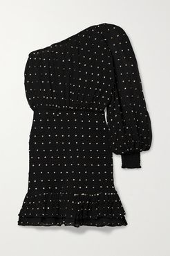 Parker One-sleeve Embellished Shirred Silk-crepon Mini Dress - Black