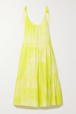 Daisy Tiered Tie-dyed Crinkled Cotton-gauze Dress - Yellow