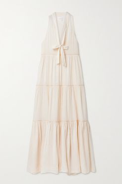 Eve Tiered Metallic-trimmed Crinkled Cotton-gauze Maxi Dress - Cream