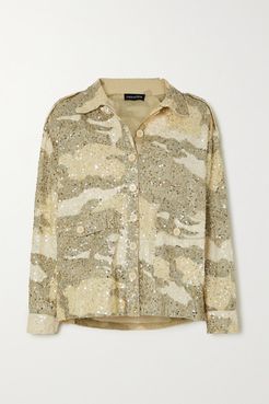 Idan Sequined Camouflage-print Cotton Jacket - Beige