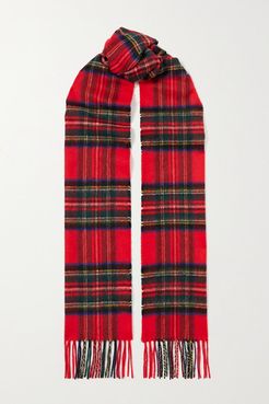 Net Sustain Fringed Checked Cashmere Scarf - Red