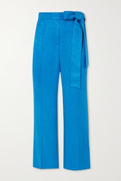 Jenna Cropped Bow-detailed Jacquard Slim-leg Pants - Azure