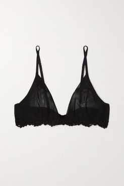 Maison Contouring Embroidered Stretch-tulle Soft-cup Triangle Bra - Black