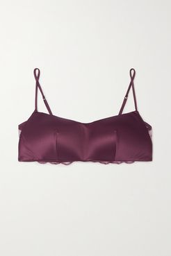 Flower Explosion Satin And Embroidered Stretch-tulle Bra - Purple