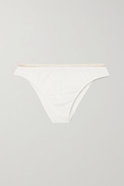 Imagine Embroidered Tulle-trimmed Modal Briefs - White