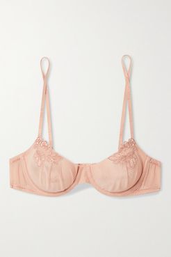 Maison Contouring Embroidered Stretch-tulle Underwired Soft-cup Bra - Beige