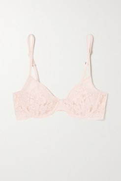 Fall In Love Cotton-blend Leavers Lace And Stretch-tulle Underwired Bra - Pink