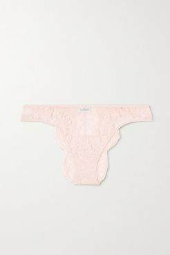 Fall In Love Cotton-blend Leavers Lace And Stretch-tulle Briefs - Pink