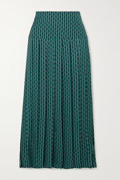Sienna Pleated Printed Crepe De Chine Midi Skirt - Green