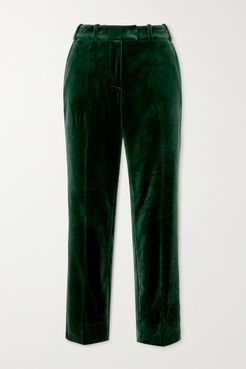 Tatum Cropped Cotton-velvet Slim-leg Pants - Green