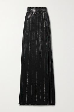 India Sequin-embellished Silk-georgette Maxi Skirt - Black