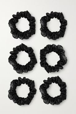 Set Of Six Large Silk Hair Ties - Black