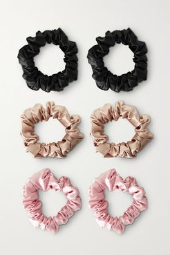 Set Of Six Large Silk Hair Ties - Neutral