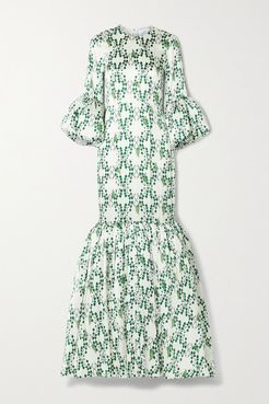 Patio Ruffled Printed Silk-satin Maxi Dress - White
