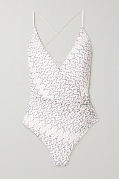 Mare Wrap-effect Metallic Crochet-knit Swimsuit - White