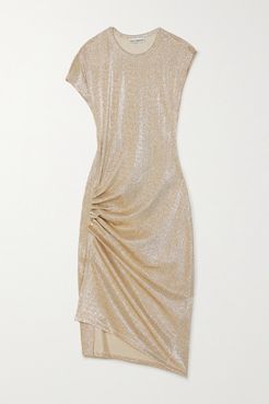 Ruched Metallic Stretch-jersey Dress - Gold