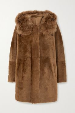 Reversible Hooded Shearling Coat - Brown
