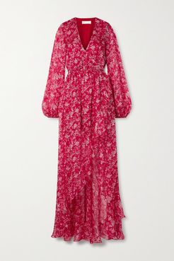 Liv Wrap-effect Floral-print Silk-chiffon Maxi Dress - Red