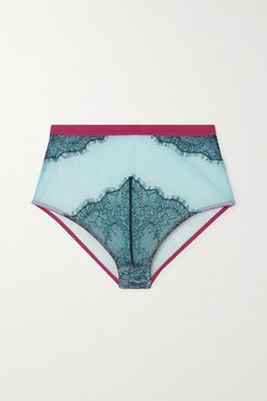Maria Lace And Stretch-tulle Briefs - Blue