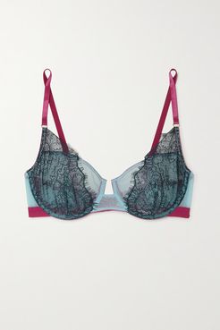 Maria Lace And Stretch-tulle Underwired Balconette Bra - Blue