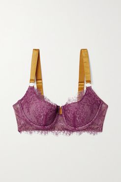 Meghan Satin, Lace And Stretch-tulle Underwired Bra - Magenta