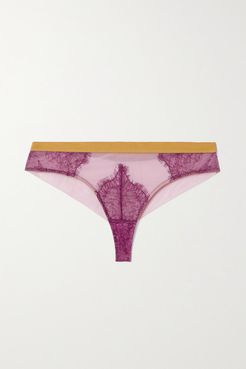 Meghan Satin, Lace And Stretch-tulle Briefs - Magenta