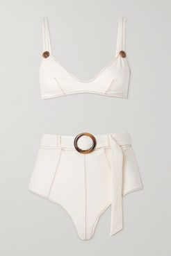 Net Sustain Magdalena Belted Stretch-twill Bikini - Cream