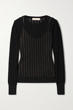 Pointelle-knit Sweater - Black