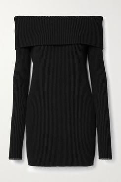 Off-the-shoulder Ribbed-knit Sweater - Black