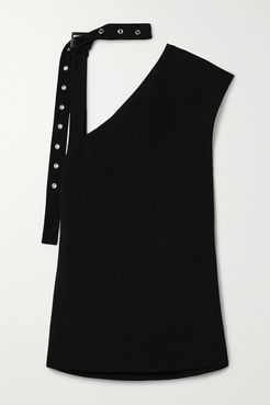 Buckle-detailed Asymmetric Crepe Top - Black